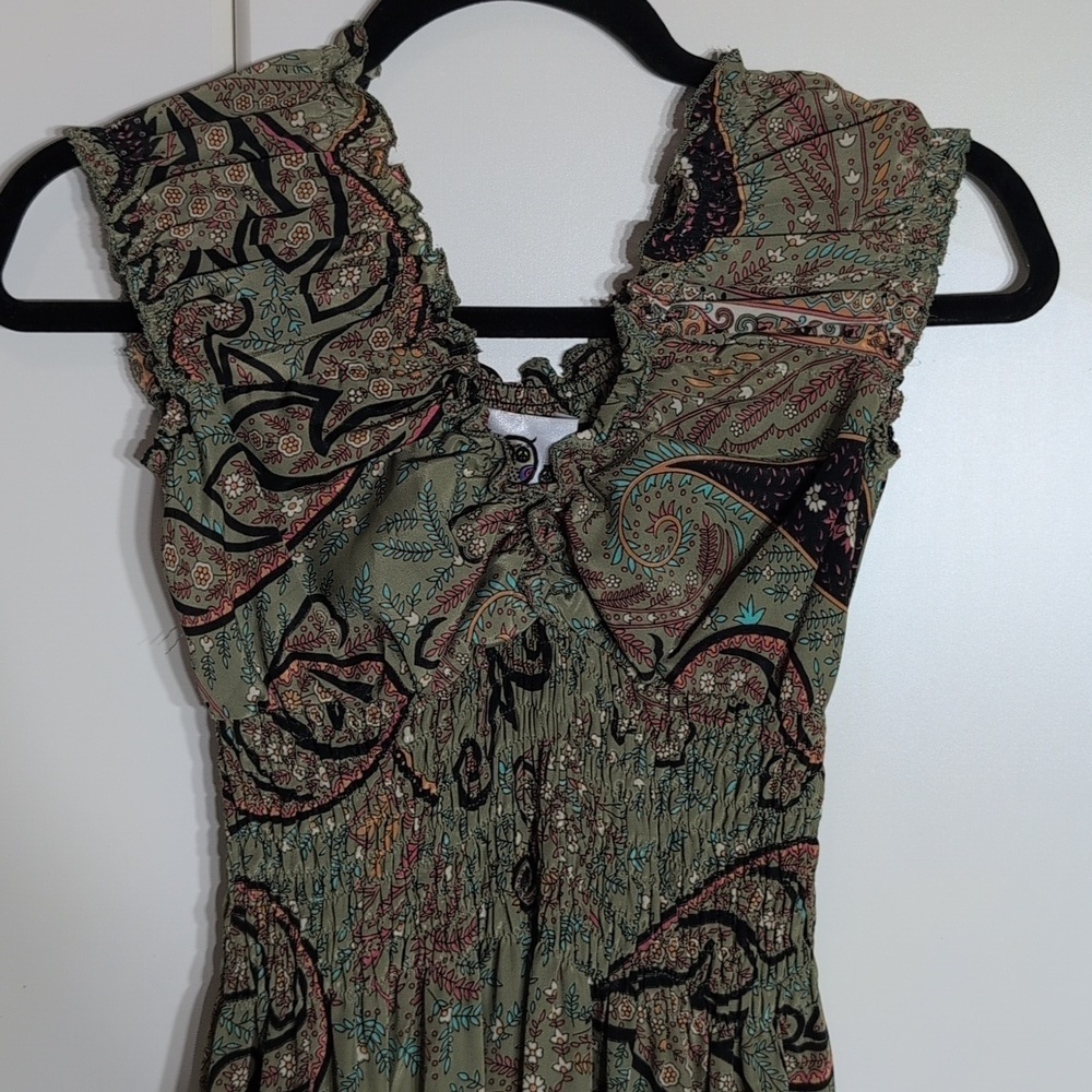 Peace + Love Owl Boho Bohemian Print Maxi Dress Size Small